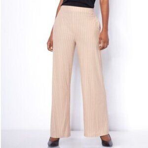 New Guillaume Tan Beige Pinstripe Wide Leg Pull On Pants Trousers Size 3X bin 1E